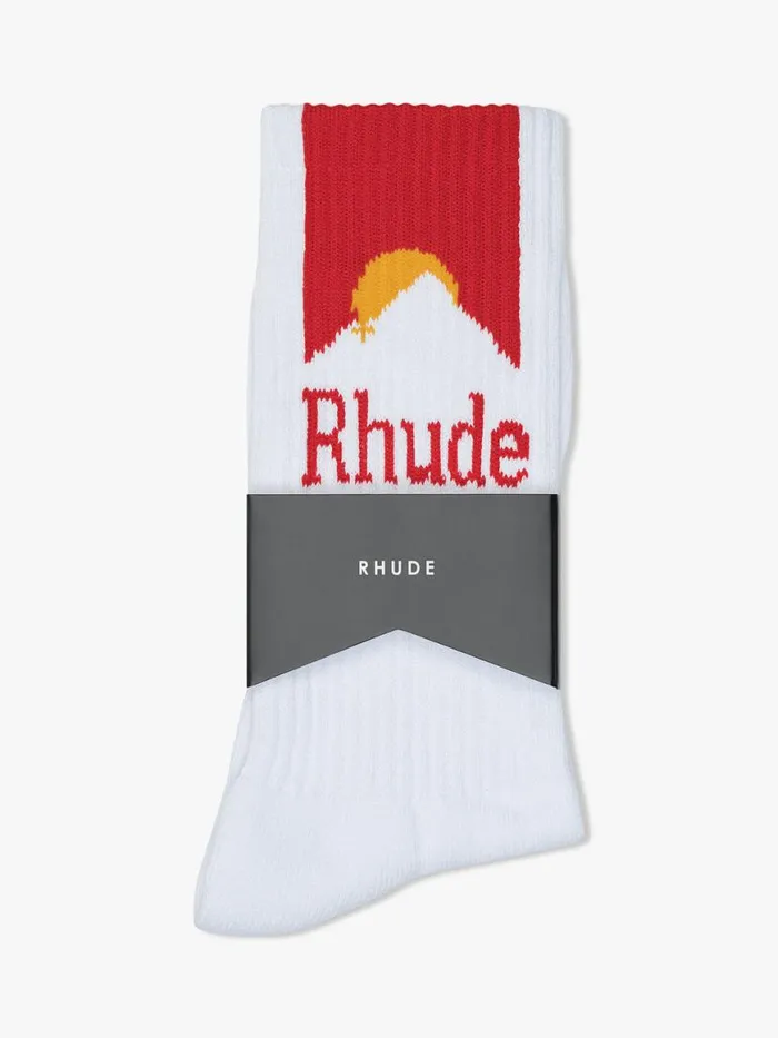 Men Rhude Socks MOONLIGHT SPORT SOCKS Whiteredyellow