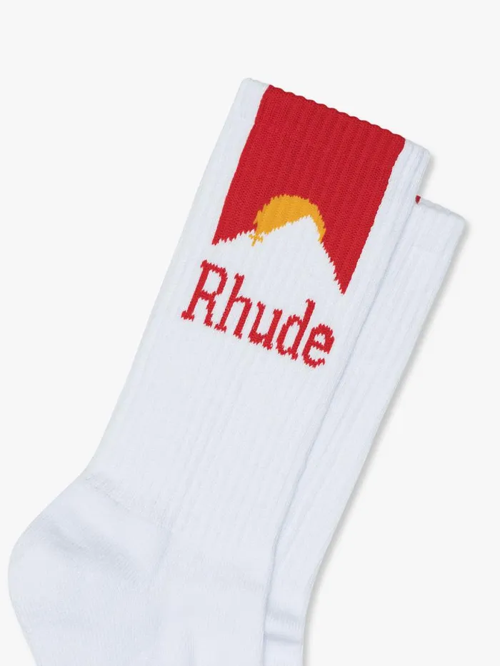 Men Rhude Socks MOONLIGHT SPORT SOCKS Whiteredyellow