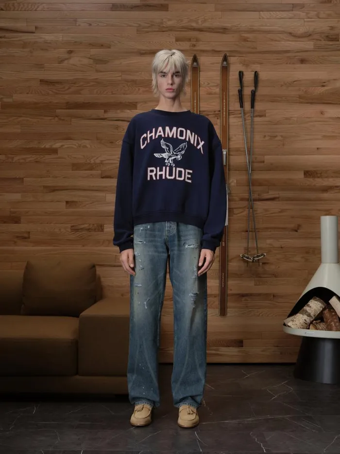 Men Rhude Sweatshirts CHAMONIX CREWNECK NAVY Navy