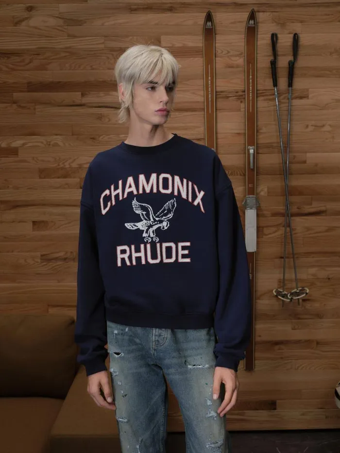 Men Rhude Sweatshirts CHAMONIX CREWNECK NAVY Navy