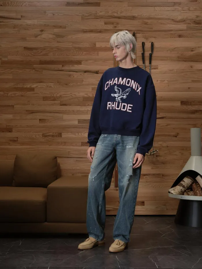 Men Rhude Sweatshirts CHAMONIX CREWNECK NAVY Navy