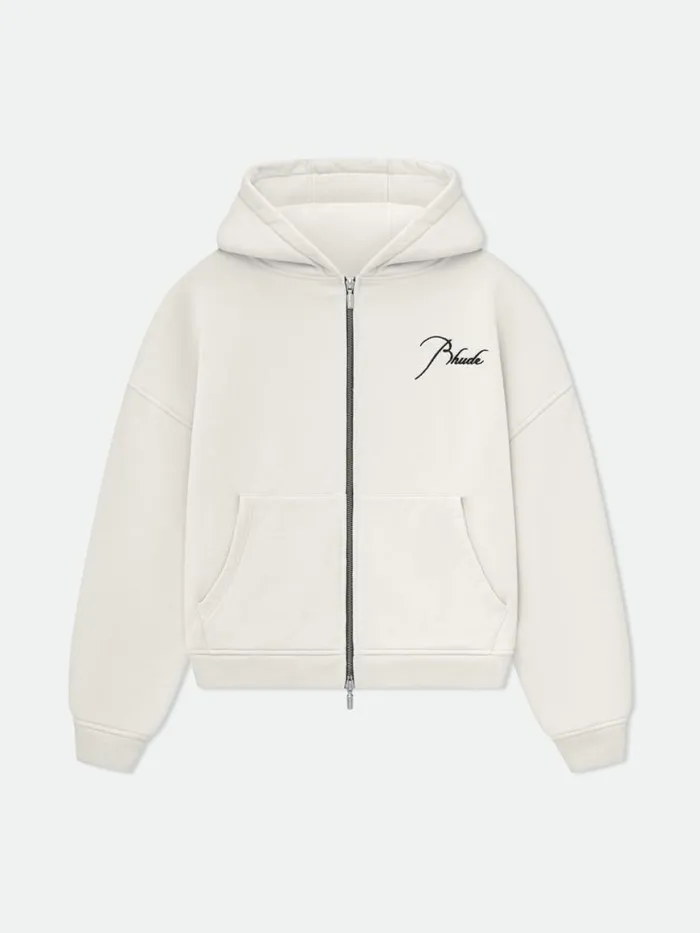 Men Rhude Sweatshirts FULL ZIP HOODIE Vtg White