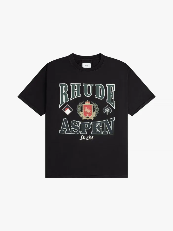 Men Rhude Tees ASPEN SKI CREST TEE Vtg Black