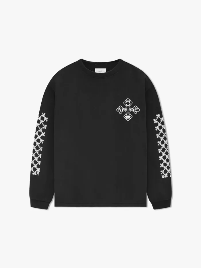 Men Rhude Tees CROSS LS TEE Vtg Black