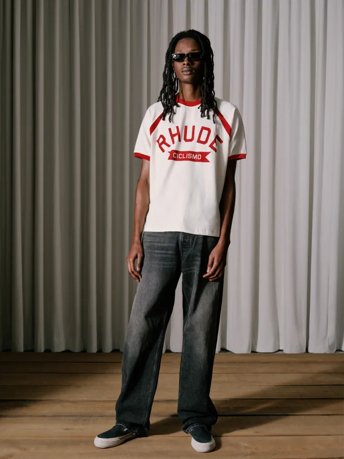 Men Rhude Tees CYCLIN RAGLAN TEE Vtg Offwhite Vtg Red Men Rhude Tees CYCLIN RAGLAN TEE Vtg Offwhite Vtg Red