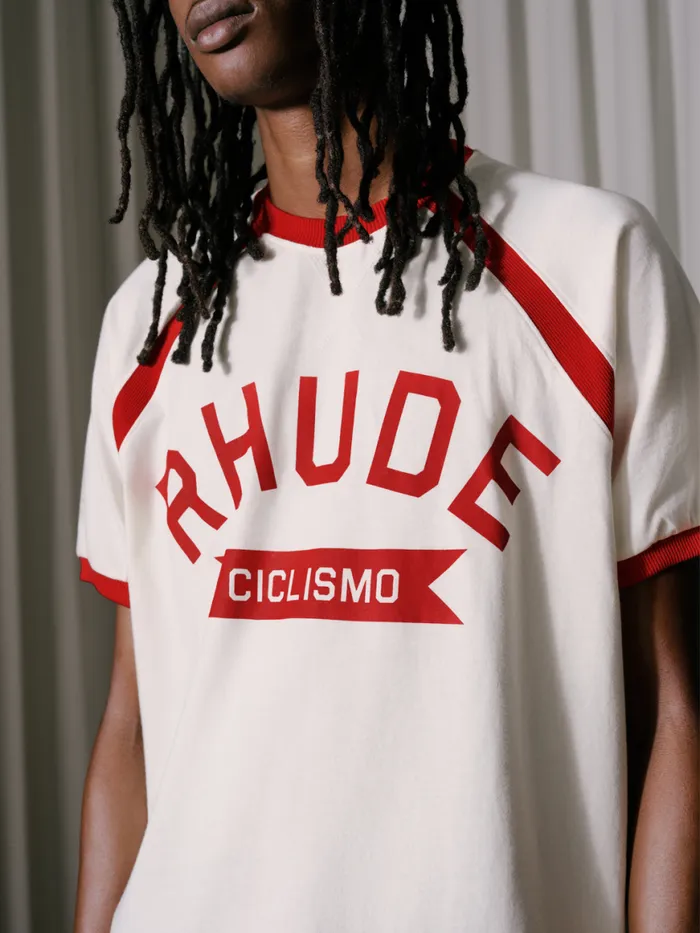 Men Rhude Tees CYCLIN RAGLAN TEE Vtg Offwhite Vtg Red Men Rhude Tees CYCLIN RAGLAN TEE Vtg Offwhite Vtg Red