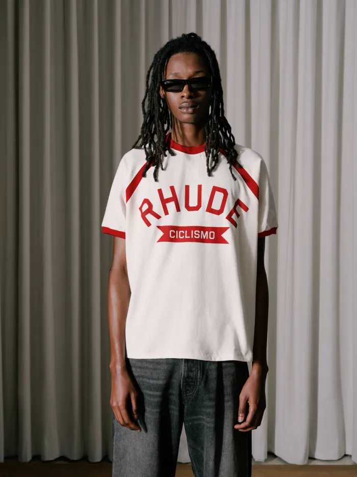 Men Rhude Tees CYCLIN RAGLAN TEE Vtg Offwhite Vtg Red Men Rhude Tees CYCLIN RAGLAN TEE Vtg Offwhite Vtg Red