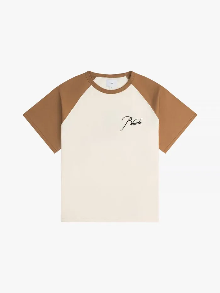 Men Rhude Tees RAGLAN LOGO TEE Vtg Tan Vtg White