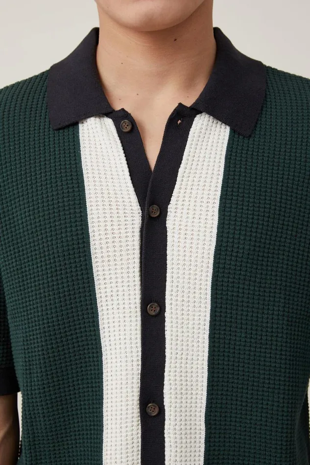 Men Shirts and Polos Cotton On Pablo Short Sleeve Shirt Green Border