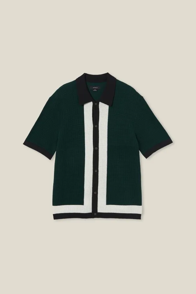 Men Shirts and Polos Cotton On Pablo Short Sleeve Shirt Green Border