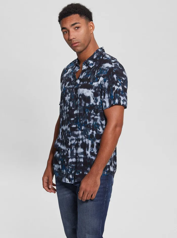 Men Shirts GUESS Eco Blue Tie Dye Ikat Shirt