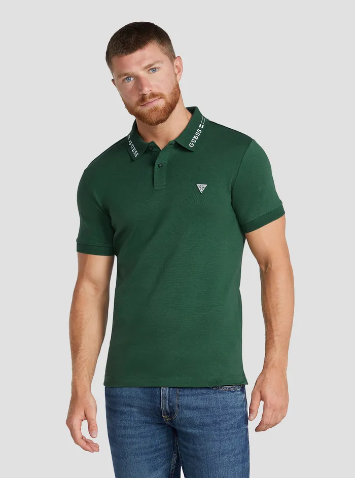 Men Shirts GUESS Eco Green Nolan Logo Polo Tshirt