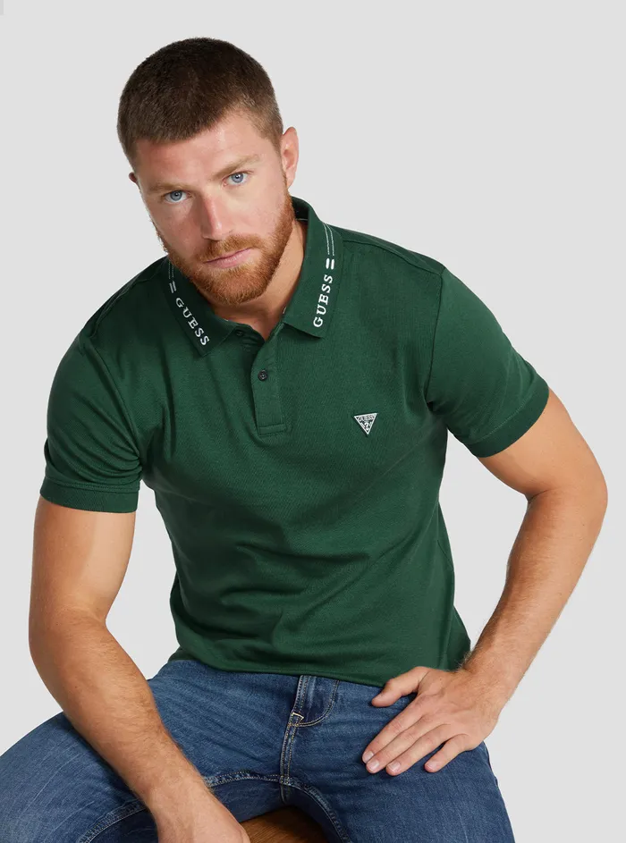 Men Shirts GUESS Eco Green Nolan Logo Polo Tshirt Men Shirts GUESS Eco Green Nolan Logo Polo Tshirt