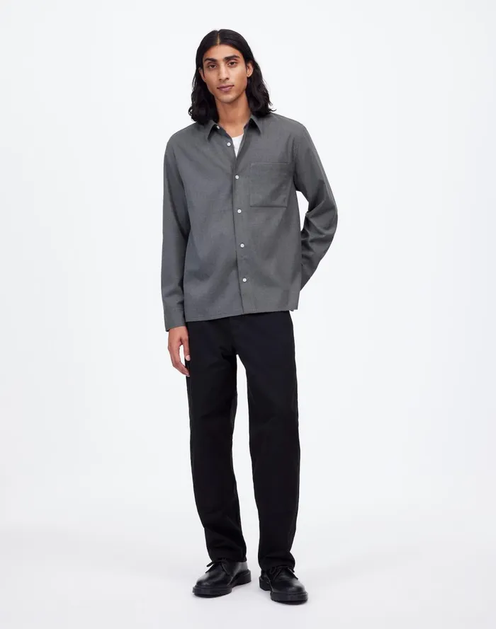 Men Shirts Madewell Twill Easy LongSleeve Shirt Light Grey