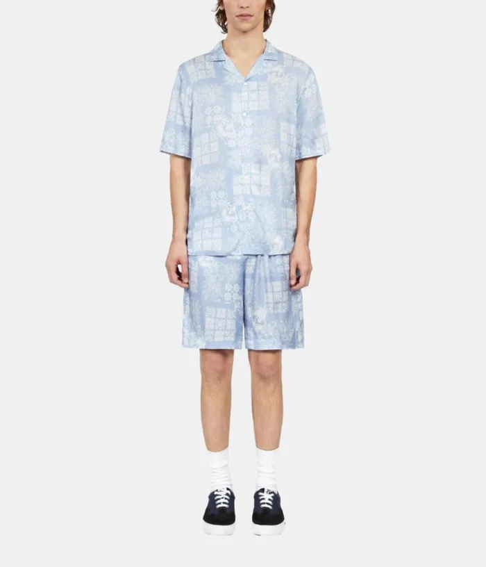 Men Sky Blue Paisley Print Short Sleeve Shirt THE KOOPLES Shirts