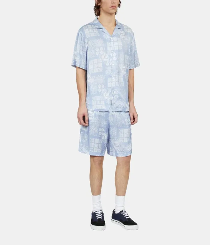 Men Sky Blue Paisley Print Short Sleeve Shirt THE KOOPLES Shirts