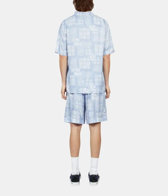 Men Sky Blue Paisley Print Short Sleeve Shirt THE KOOPLES Shirts