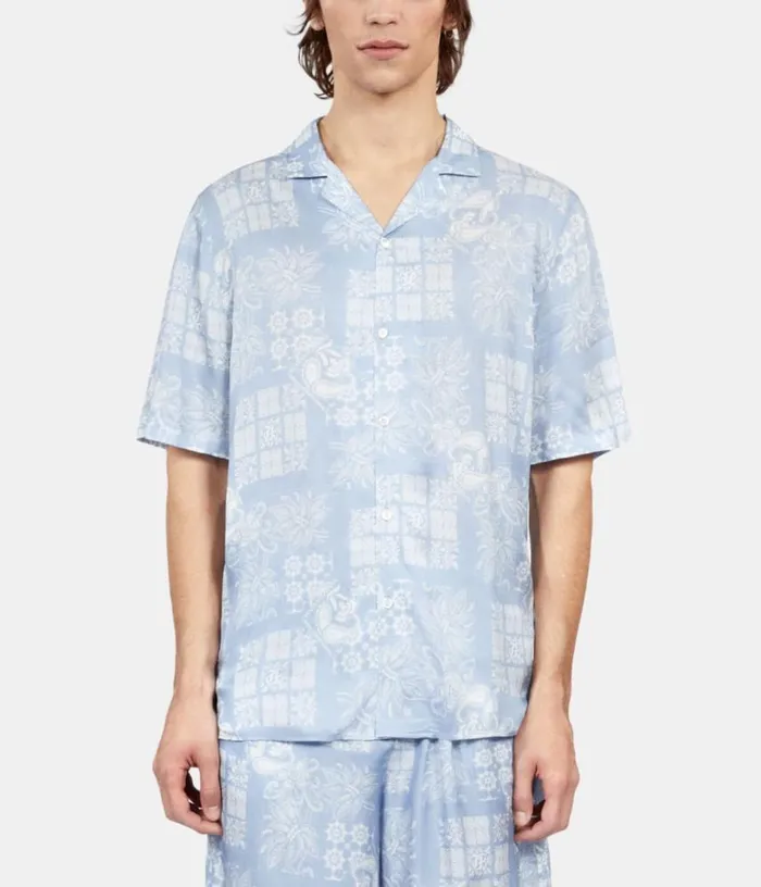Men Sky Blue Paisley Print Short Sleeve Shirt THE KOOPLES Shirts