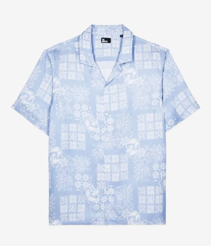 Men Sky Blue Paisley Print Short Sleeve Shirt THE KOOPLES Shirts