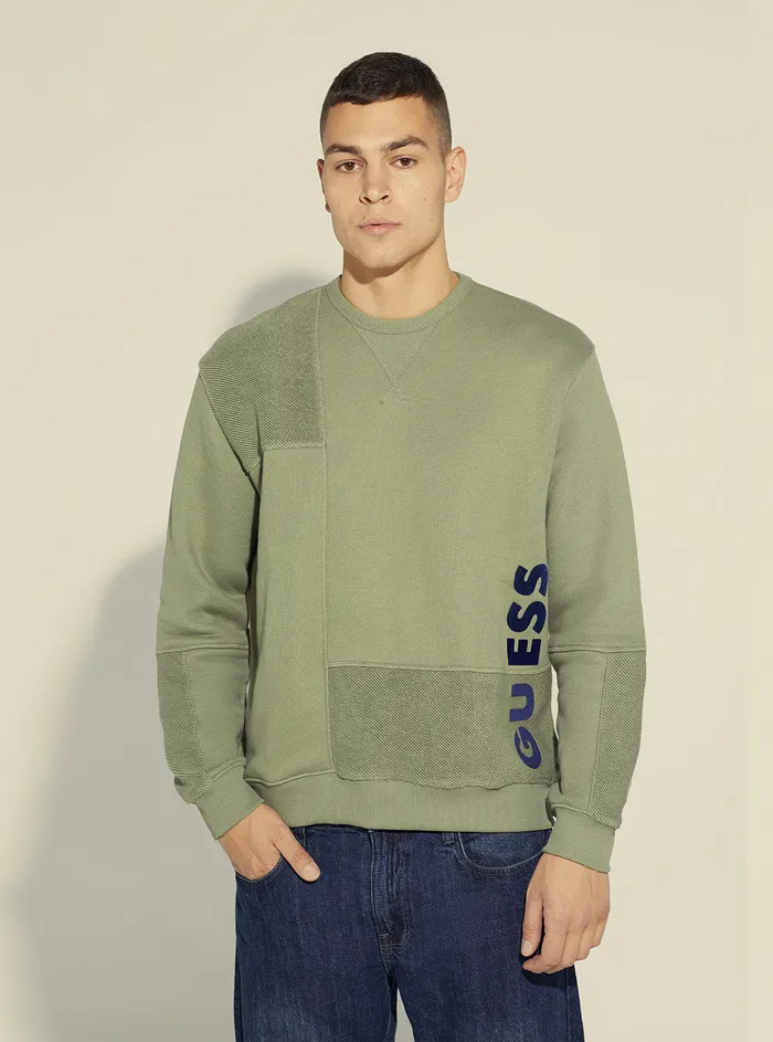 Men Sweaters and Knits GUESS Mossy Green Kuno Fleece Jumper