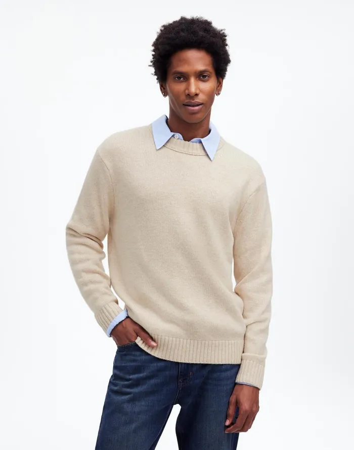 Men Sweaters Madewell Crewneck Sweater In SoftWool Heather Cream