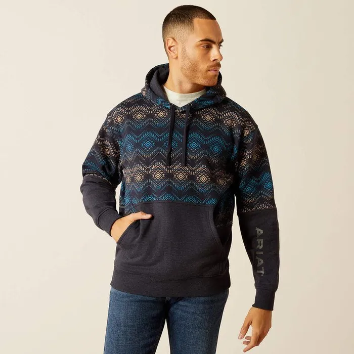 Men Sweatshirts and Hoodies Ariat Color Block Hoodie Navy