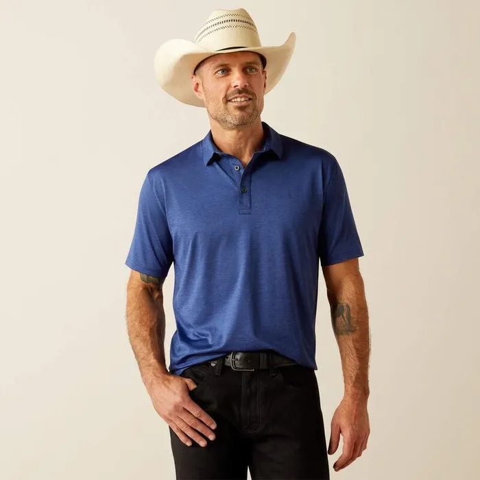 Men TShirts and Polos Ariat Charger 20 Fitted Polo Blue Depths