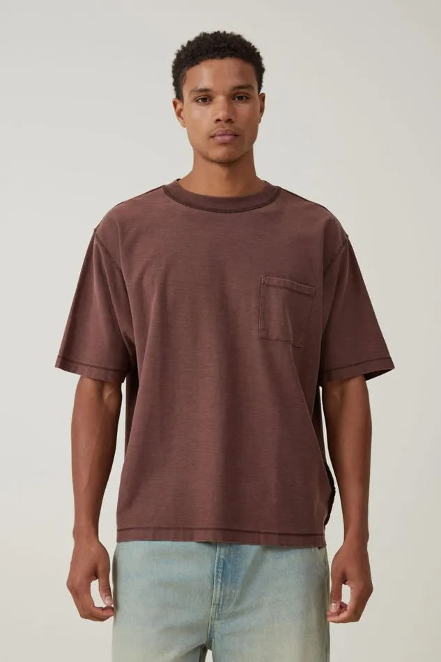 Men Tees and Tanks Cotton On Short Fit Reversed TShirt Brunette