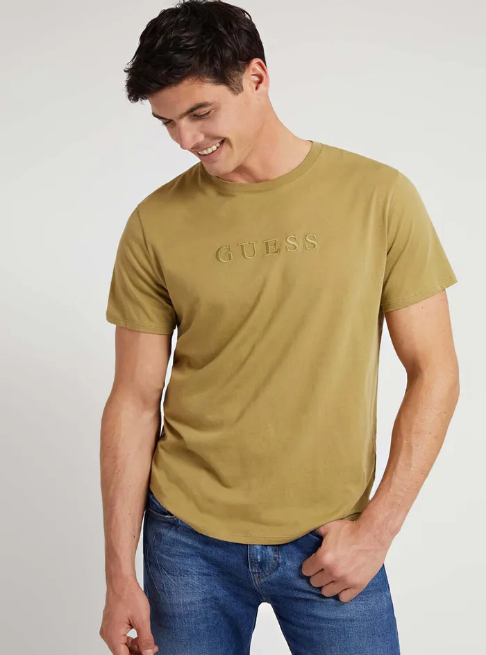 Men Tees and Tanks GUESS Mustard Green Pima Logo Crew Neck Tee