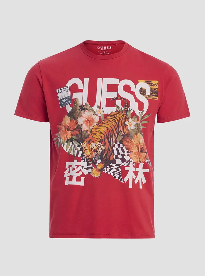 Men Tees and Tanks GUESS Red Multi Jungle Tiger Logo Tshirt Men Tees and Tanks GUESS Red Multi Jungle Tiger Logo Tshirt