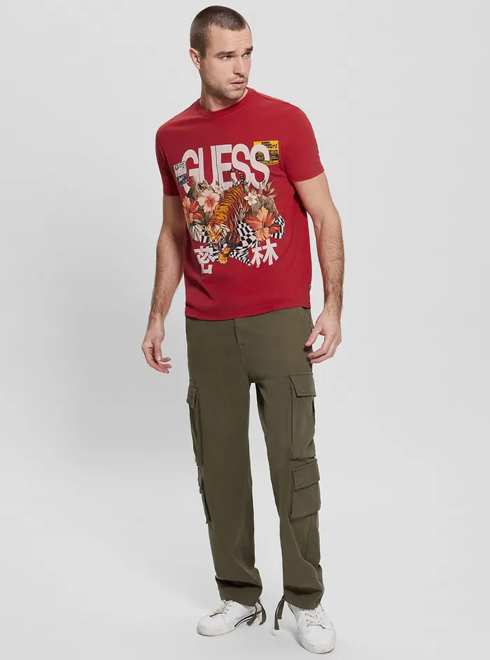 Men Tees and Tanks GUESS Red Multi Jungle Tiger Logo Tshirt Men Tees and Tanks GUESS Red Multi Jungle Tiger Logo Tshirt