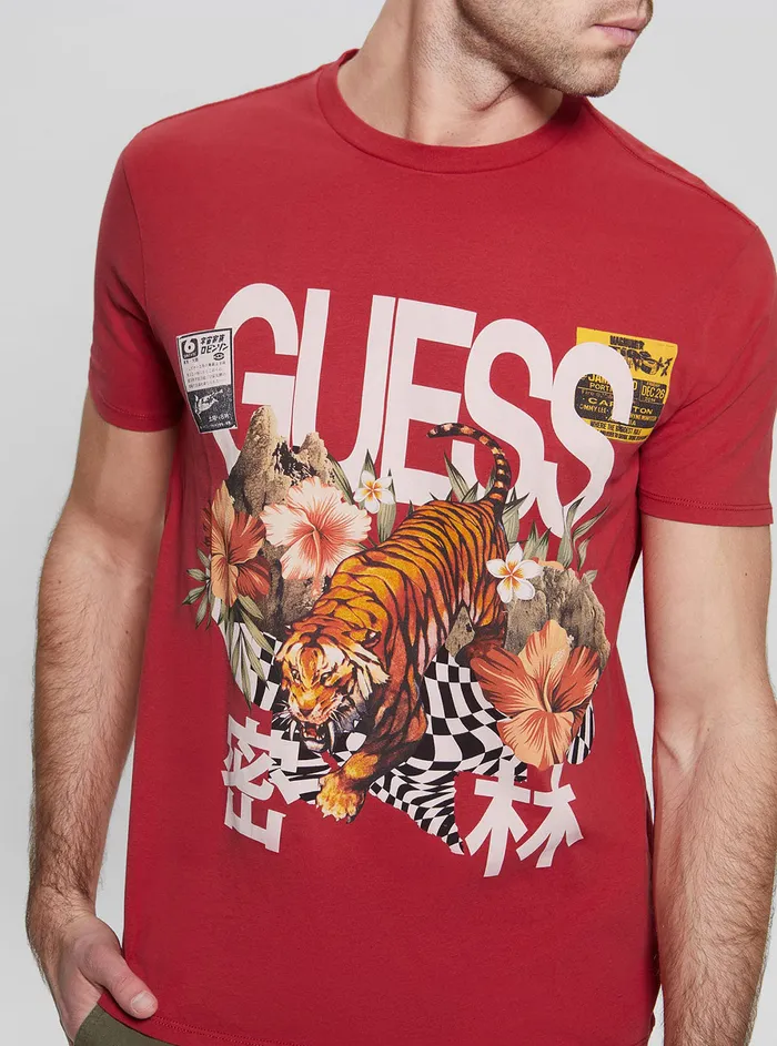 Men Tees and Tanks GUESS Red Multi Jungle Tiger Logo Tshirt Men Tees and Tanks GUESS Red Multi Jungle Tiger Logo Tshirt
