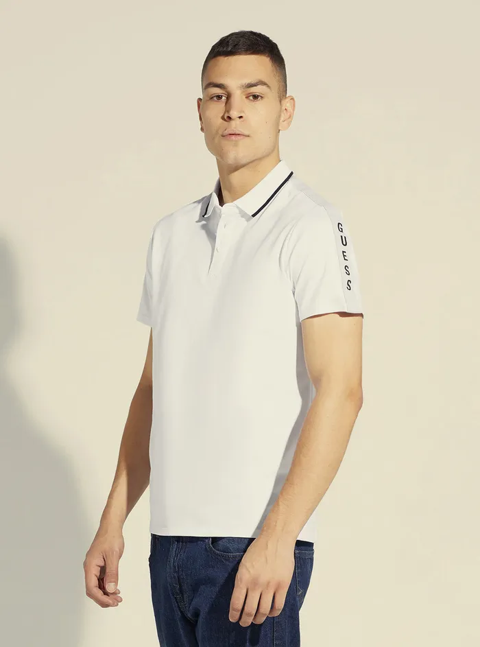 Men Tees and Tanks GUESS White Paul Pique Tape Polo Tshirt