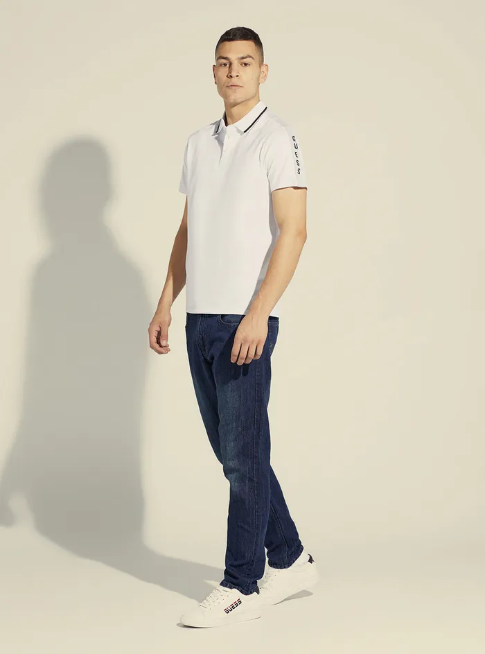 Men Tees and Tanks GUESS White Paul Pique Tape Polo Tshirt Men Tees and Tanks GUESS White Paul Pique Tape Polo Tshirt