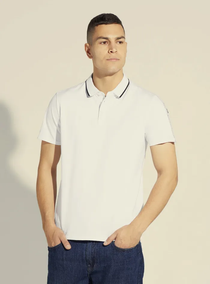 Men Tees and Tanks GUESS White Paul Pique Tape Polo Tshirt Men Tees and Tanks GUESS White Paul Pique Tape Polo Tshirt