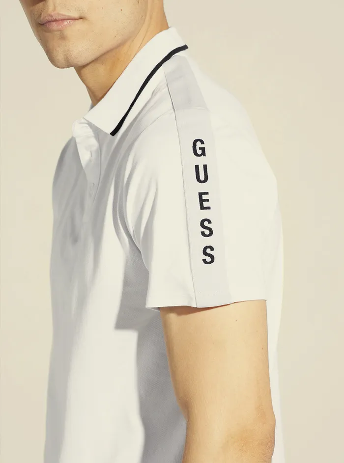 Men Tees and Tanks GUESS White Paul Pique Tape Polo Tshirt Men Tees and Tanks GUESS White Paul Pique Tape Polo Tshirt