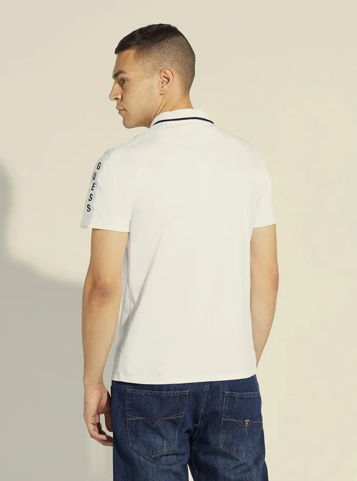 Men Tees and Tanks GUESS White Paul Pique Tape Polo Tshirt Men Tees and Tanks GUESS White Paul Pique Tape Polo Tshirt