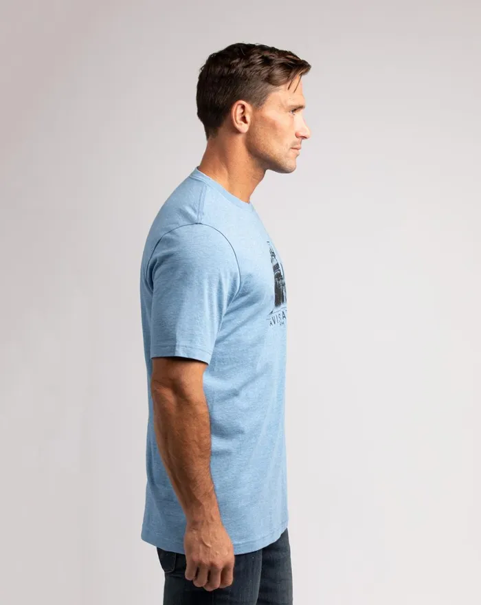 Men Tees TravisMathew ACROSS THE PLATEAU TEE Heather Blue Men Tees TravisMathew ACROSS THE PLATEAU TEE Heather Blue