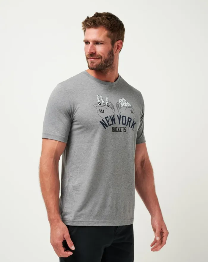 Men Tees TravisMathew NEW YORK YANKEES STRIKE ONE TEE Heather Grey Men Tees TravisMathew NEW YORK YANKEES STRIKE ONE TEE Heather Grey