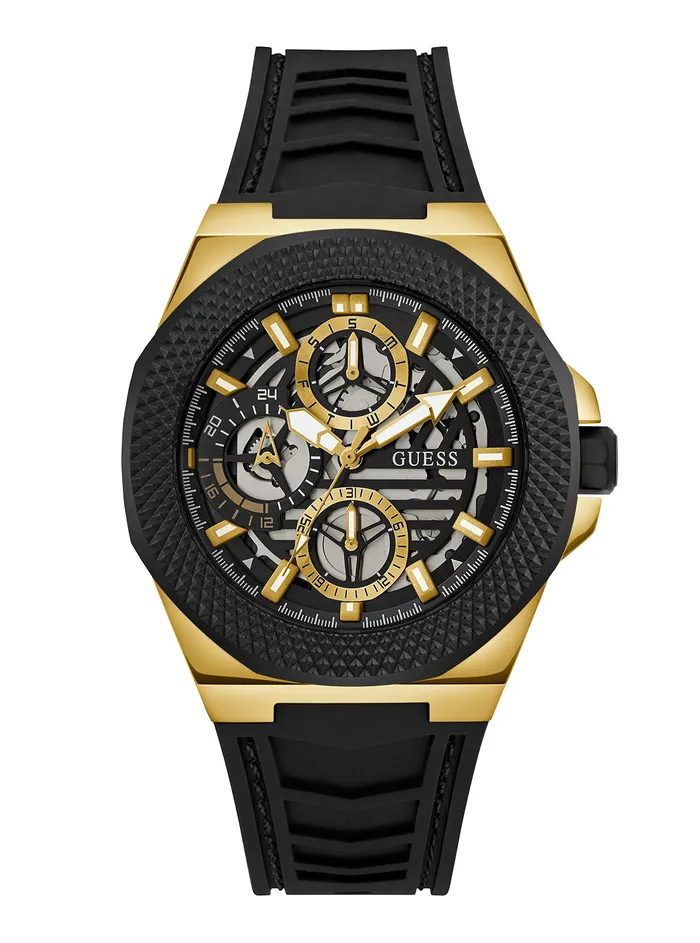 Men Watches GUESS Black Front Runner Silicone Watch