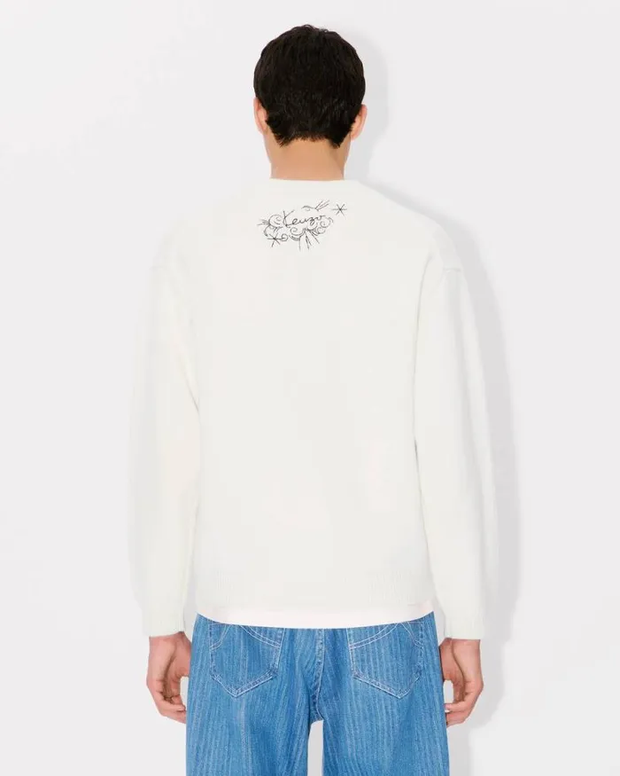 MenWomen 039KENZO Star Tiger039 Genderless Embroidered Jumper In Wool Off White Kenzo Sweaters And Cardigans