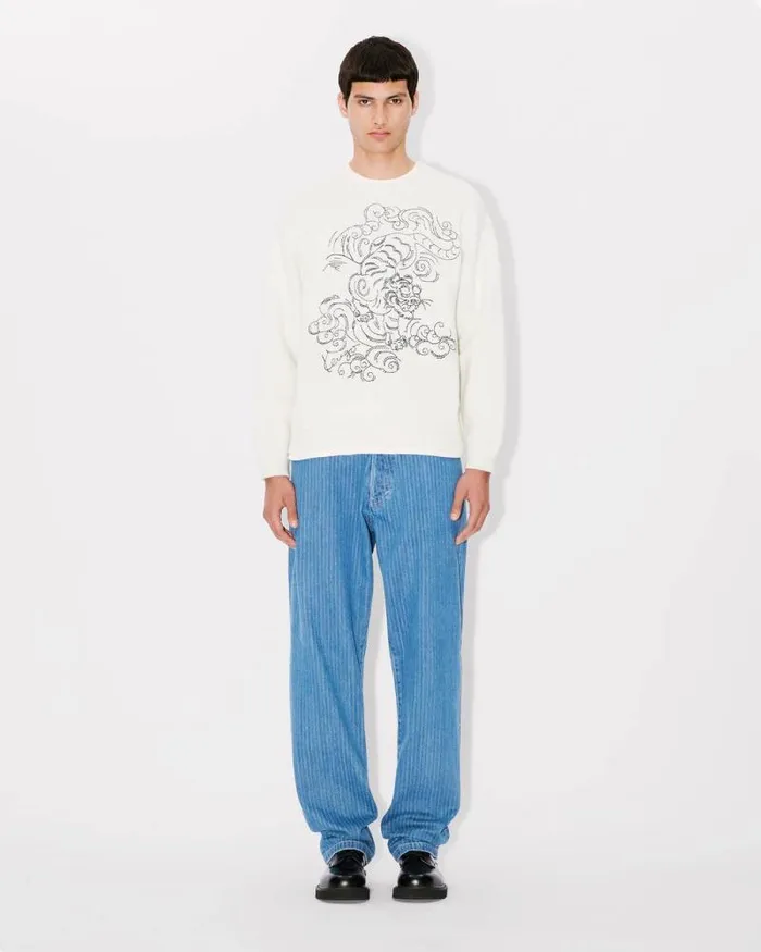 MenWomen 039KENZO Star Tiger039 Genderless Embroidered Jumper In Wool Off White Kenzo Sweaters And Cardigans