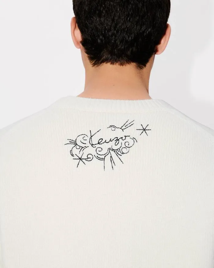 MenWomen 039KENZO Star Tiger039 Genderless Embroidered Jumper In Wool Off White Kenzo Sweaters And Cardigans
