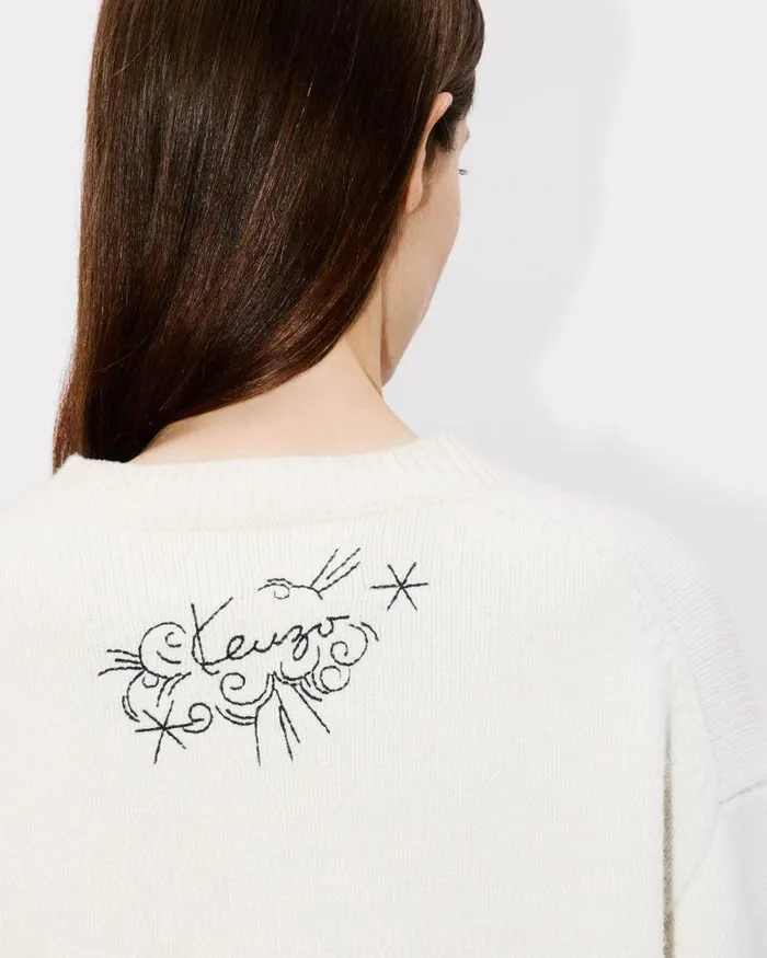 MenWomen 039KENZO Star Tiger039 Genderless Embroidered Jumper In Wool Off White Kenzo Sweaters And Cardigans