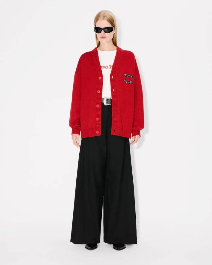 MenWomen 039KENZO VERDY MARKET039 Genderless Cardigan In Wool And Cotton Deep Orange Kenzo Sweaters And Cardigans