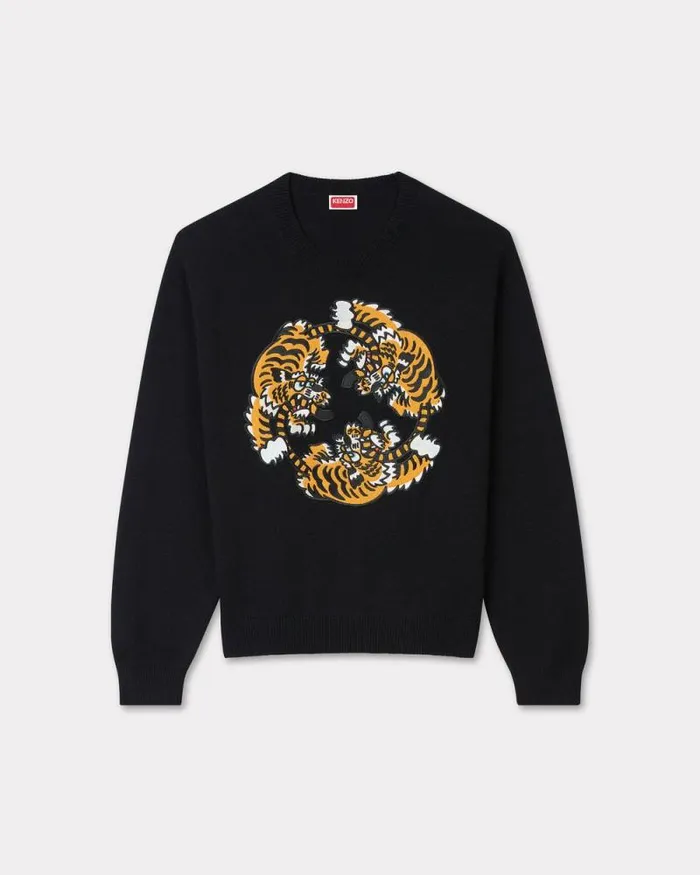 MenWomen 039KENZO VERDY MARKET039 Genderless Embroidered Jumper In Wool And Cotton Black Kenzo Sweaters And Cardigans MenWomen 039KENZO VERDY MARKET039 Genderless Embroidered Jumper In Wool And Cotton Black Kenzo Sweaters And Cardigans