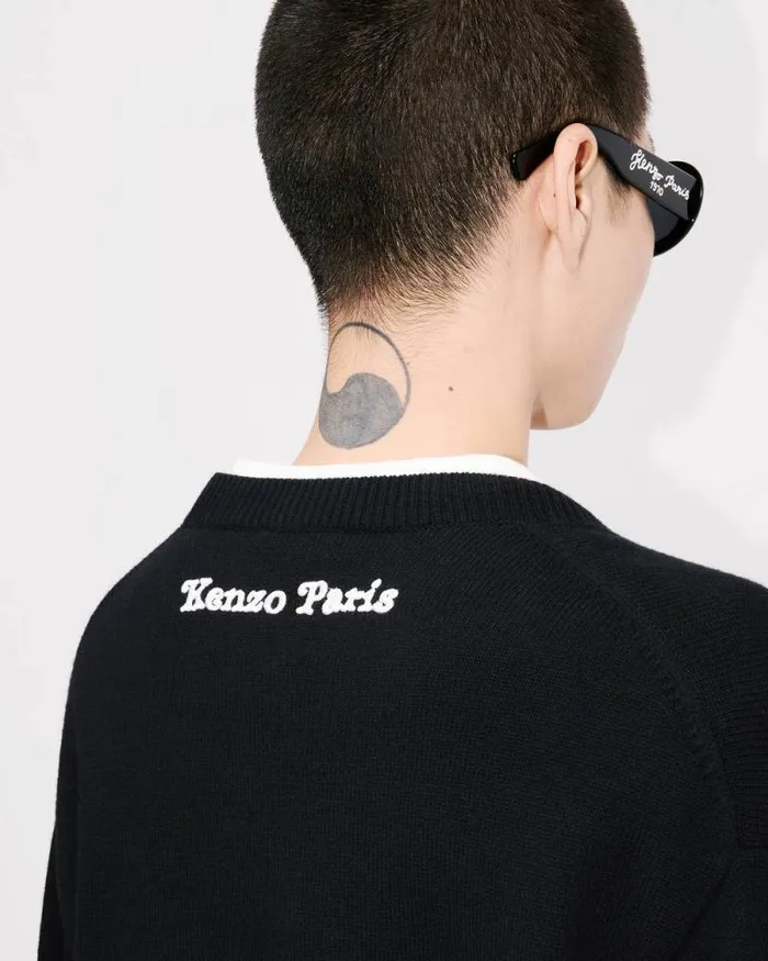 MenWomen 039KENZO VERDY MARKET039 Genderless Embroidered Jumper In Wool And Cotton Black Kenzo Sweaters And Cardigans
