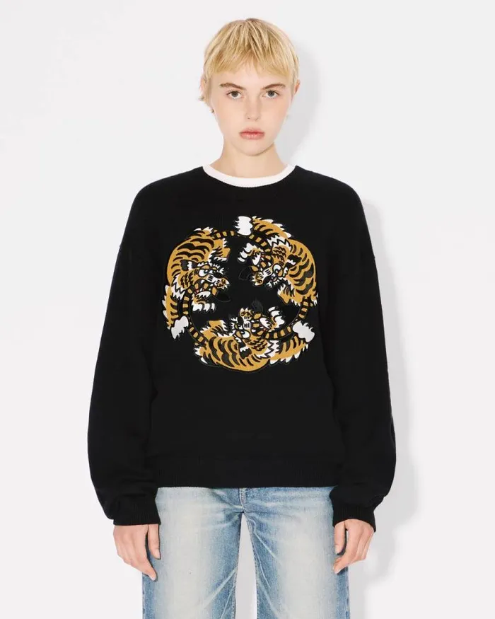 MenWomen 039KENZO VERDY MARKET039 Genderless Embroidered Jumper In Wool And Cotton Black Kenzo Sweaters And Cardigans