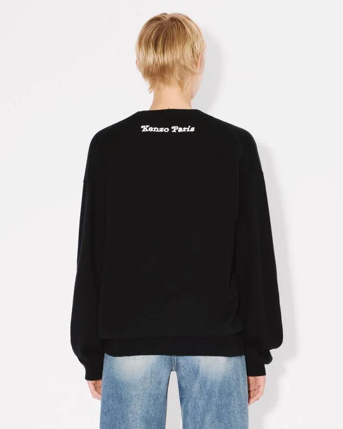 MenWomen 039KENZO VERDY MARKET039 Genderless Embroidered Jumper In Wool And Cotton Black Kenzo Sweaters And Cardigans