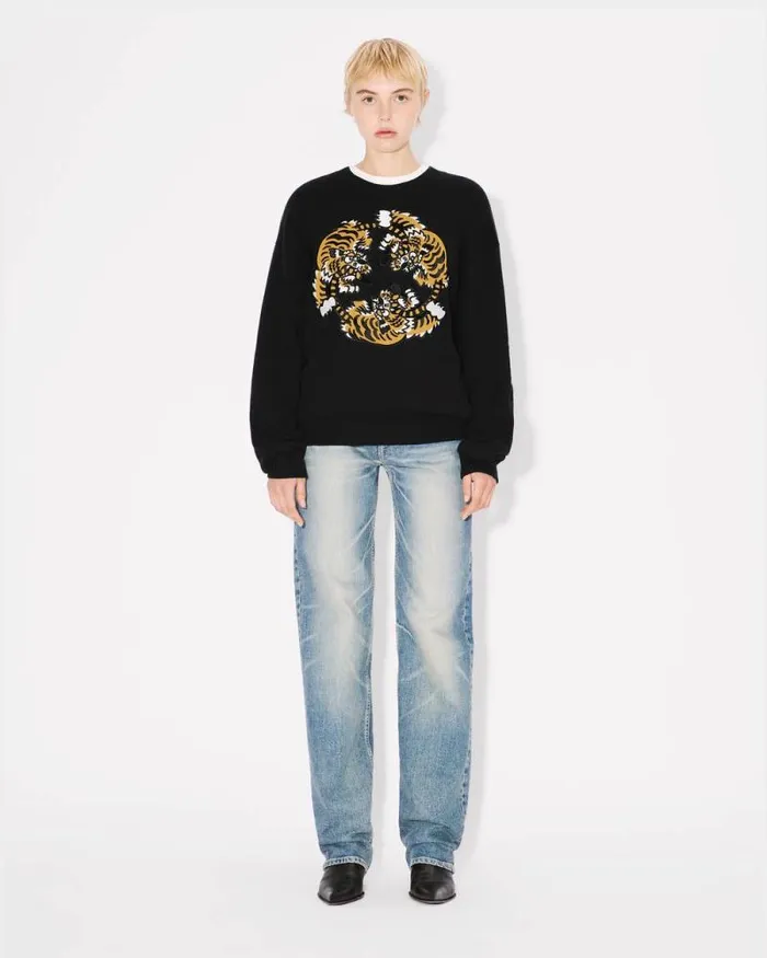 MenWomen 039KENZO VERDY MARKET039 Genderless Embroidered Jumper In Wool And Cotton Black Kenzo Sweaters And Cardigans